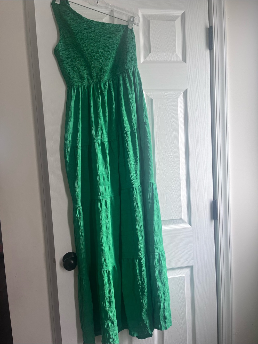 SHEIN Green One-Shoulder Smocked Maxi Dress